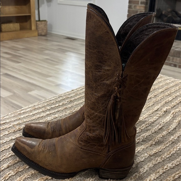 Ariat Women Brown Zipper Tassel Cowboy Leather Western Boots Size 8 - Picture 2 of 16